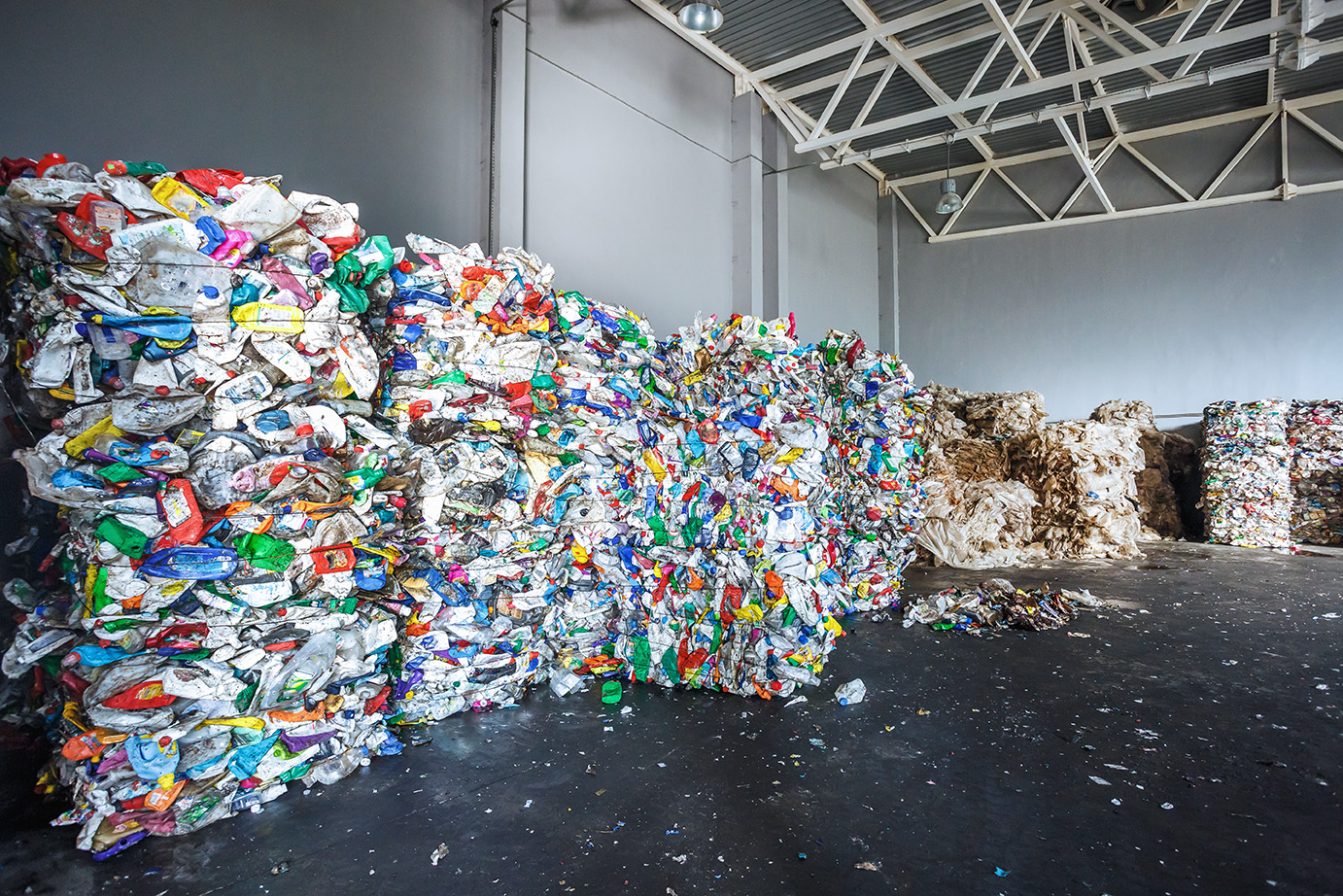 Plastic bales of rubbish at the waste treatment processing plant